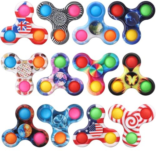 12 Pack Bubble Pop Fidget Spinner Spielzeug Strumpffüller für Kinder Erwachsene, einfaches Popper Squeeze Push Pop Fidget Spielzeug zum Stressabbau, Geburtstag, Weihnachten, Party, Gastgeschenk