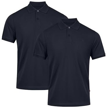 DANISH ENDURANCE Polotröja för Män, Ekologisk Bomull Klassisk Passform, Mjuk & Bekväm, Kort ärm, 2 -pack, Marinblå 2-pack, L