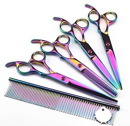 Fellschere für Hunde, Katzen, Hundepflegeset, Fellscheren-Set für Haustiere, professionelles Haustier-Trimmer-Set, Haarpflege für Hunde und Katzen, Schneideschere, Effilierschere, gebogene Schere 7