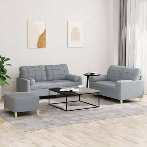 ZEYUAN 3-TLG. Sofagarnitur mit Kissen Hellgrau Stoff, Sofa Mit Relaxfunktion, Couchgarnitur, Wohnzimmer Sofa, Couch, Sofa Set 3201298