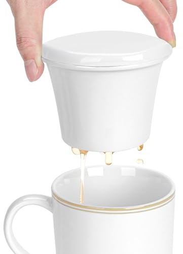 Linkidea Tee-Ei aus Keramik mit Deckel, Teesiebfilter für losen Tee, kompatibel mit den meisten Tassenmunddurchmesser 8 cm - 8,9 cm, runde Kaffeetassen, spülmaschinenfest