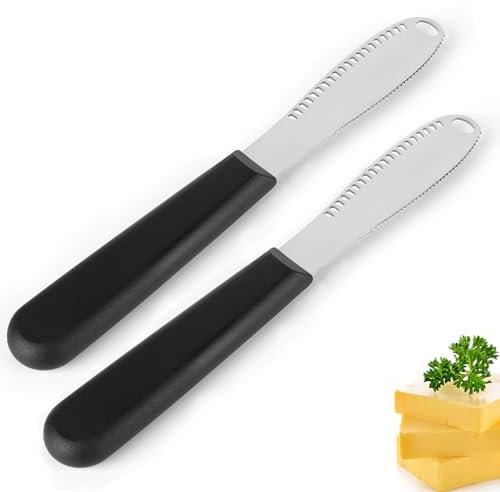 Butter Knife Spreader, 2pack Stainless Steel Butter Knives 3-in-1 Multi-Function Butter Curler & Spreader with Non-Slip Handle, Butter Knife Easy Spread for Butter Cheese Jams Jell, Kitchen Gadgets