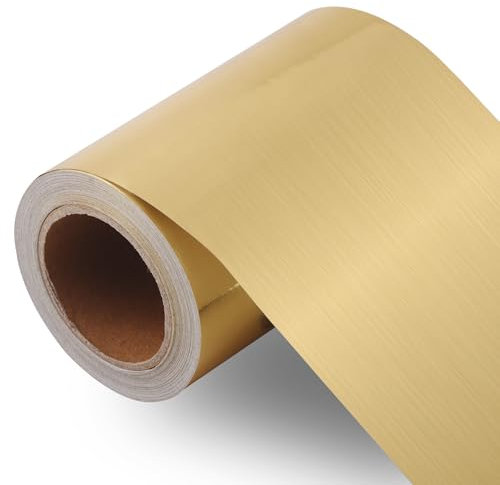 Taaizau Staccare e incollare Oro Spazzolato Bordo di carta da parati, Carta da parati impermeabile in PVC rimovibile per la cornice dello specchio, le piastrelle della cucina, il gabinetto(10m x 10cm)