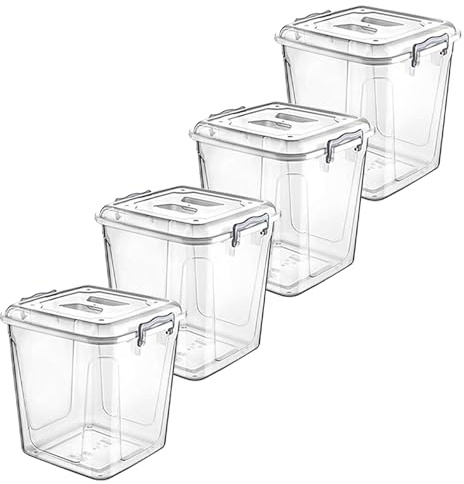 SAFRI 4 x 40 Liters Clear Plastic Storage Box Lid Clip Locking Office Home Kitchen Food Container for Storing Pasta, Rice, Flour, Dog, Cat, Cereal Dispenser Kitchen Organiser (4)