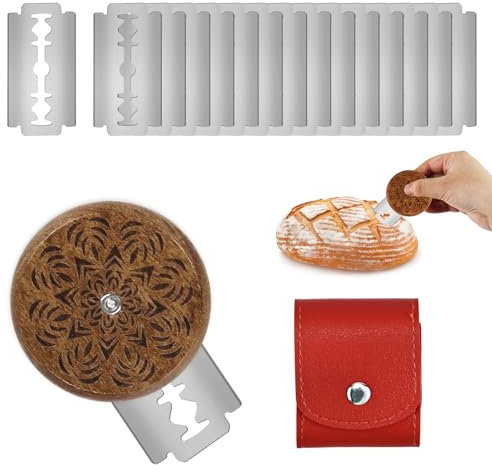 RHHGHY 1 Set BäCkermesser, Rund Teigmesser, Brotklinge mit 1 GehäUse und 15 Klingen, Brotcutter Messer, Brot Schneide Werkzeug, Tragbarer BäCkerklinge, Brot Einschneidemesser, für DIY-Brotteigmuste