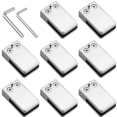 Proster 8PCS Pinces à Verre 6–8 mm, Inox Brossé, Forme Carrée | Finition Argentée, Visserie et 2 Clés Incluses, pour Balustrade, Garde-Corps, Escalier et Main Courante