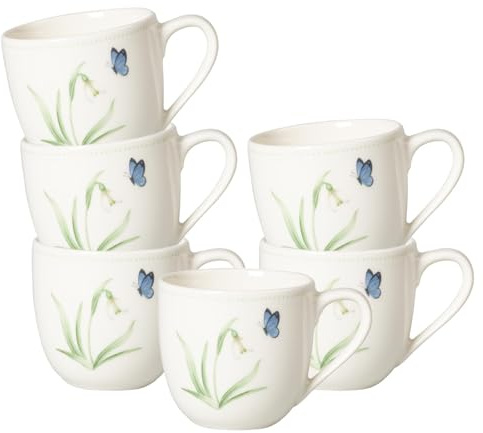 Villeroy & Boch Colourful Spring Lot de 6 tasses à moka/expresso 100 ml avec décor papillon et fleurs Décoration de Pâques Porcelaine de qualité supérieure Blanc/multicolore