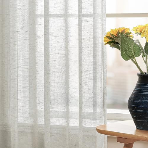 Deconovo Gardinen Wohnzimmer Leinenoptik Voile Vorhang Transparente Vorhänge mit Ösen Halbtransparent Dekoschal Ösenvorhang Luftig Lichtdurchlässig, 240x140cm(HöhexBreite), Hellgrau, 2er Set