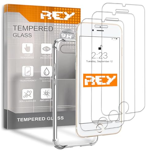 REY 3X Bildschirmschutz und Hülle Anti-Shock für iPhone 6-6S, Gehärtetem Glas und Silikon TPU mit hoher Widerstandsfähigkeit
