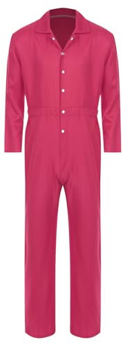 Rswnyirn Herren Einteiler Jumpsuit Arbeitsoverall Lang Arbeitsanzug mit Druckknöpfe Ganzkörper Anzug Erwachsene Arbeitskleidung Uniform Hot Pink L