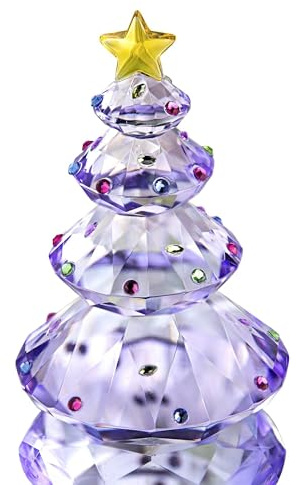 3.5 Lila Kristall Weihnachtsbaum Figur Sammlerstück Christmas Tree | Weihnachtsbaum Statue Briefbeschwerer Weihnachten Geburtstag Geschenk Deko Frauen Crystal Blown Glass Christmas Tree Figurine