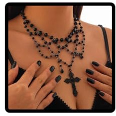 Wedity Gothic Style Dark Cross Halskette Punk Beaded Quaste Choker Halskette Schwarze Quaste Halskette Halloween Schmuck für Frauen