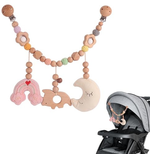 Zasjon Kinderwagenkette Holz Baby, Kinderwagen Kette für Babys, Kinderwagenspielzeug Mädchen Junge, Kinderwagen Zubehör Kinderwagenkette für Babys und Kleinkinder ab 0+ Monaten
