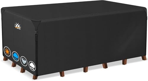 Zettum 320 x 190 x 73 CM Funda para Muebles de Jardín, Impermeable Funda Mesa 600D Oxford en Revestimiento de PU, Tela Protector para Rectangular Mesa Anti Viento Cubierta Mesa Anti-UV