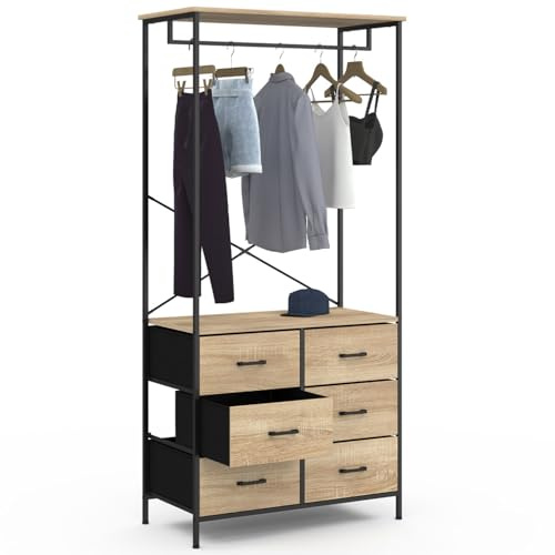 IDMarket - Ropero con vestidor L. 80 cm UTAH con 6 compartimentos de tela, madera y negro