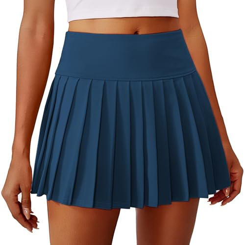 PINSPARK Dam veckad tenniskjol med fickor hög midja tennis Skort V-midja veckad kjol sportkjol minikjol UV-skydd kjolar byxkjol golfkjol träning utomhus löpning, Marinblå, XL