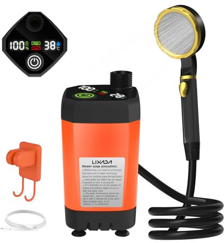 Septpenta Camping Portable Shower, 6000mAh Rechargeable Camping Shower with Backyard Full Screen Smart Digital Display for Hiking, Travelling, Car, Pet (9000mah)