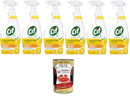 Cif - Dégraissant universel pour cuisine - Avec huile essentielle de citron - 650 ml - Pour plaques à induction, cuisinières et carrelage dans votre cuisine - 100 % 6 x 650 ml + Italian Gourmet Polpa
