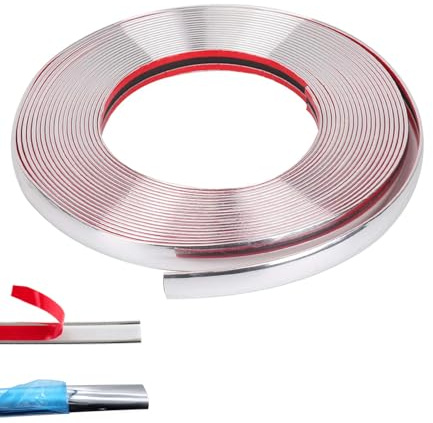 Youzzei Zierleisten Selbstklebend, 12mm X 5M Chrom Zierleiste Auto - Silber | Hochwertige Selbstklebende Chrom Zierleiste, Flexibel und Wetterfest, Für Wandfliesen, Fenster, Auto Karosserie, Langlebig