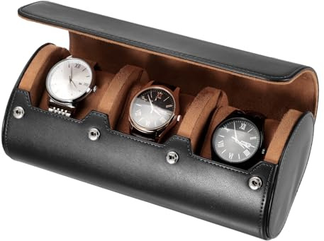 sourcing map Watch Travel Case for Men Leather Watch Roll Travel Case Portable Watch Storage Box for Christmas, Birthday, and Anniversary 3 Slot (Black)