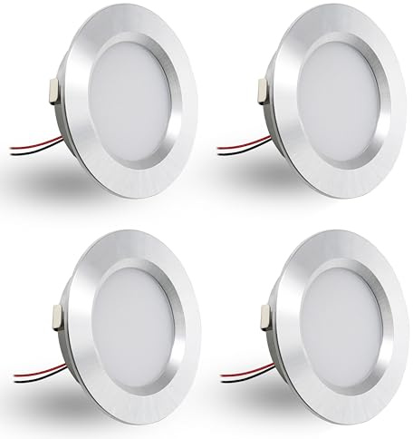 DYKUWEY 4er Set LED Einbaustrahler 12V 3W, einbaustrahler LED flach Bohrloch 55-58mm und 14mm Flache,Led Spot 12V IP44 Dimmbar Deckenspot,Möbeleinbauleuchte Einbauspots (Silber Kaltweiß 6000k)
