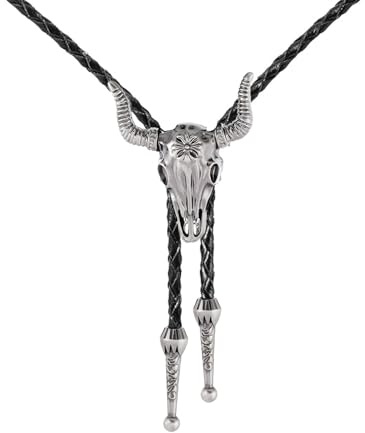 XWLEYW Mens Leather Necklace – Adjustable Braided Bolo Tie for Men, Vintage Cowboy Leather Necklace Cord Style, Western Rodeo Cowboy Accessories, Unisex Wild West Theme Gift