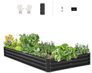 VEVOR Hochbeet Metall, 2395x1200x280 mm, verzinkter Pflanzkasten, Pflanzbeet mit offenem Boden, Gemüsebeet für den Anbau von Gemüse, Blumen, Kräutern & Sukkulenten, dunkelgrau