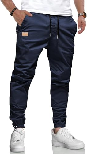 KUNJLELP Pantalones Casual Hombre Pantalón de Cargo Algodón Largos Elásticos Jogging Pants con Bolsillos,Azul,XXL