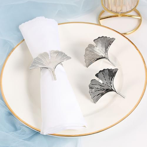 Serviettenringe, Ginkgo-Blattform-Serviettenschnallen Ring für Tischdekor, Hochzeit, Abendessen, Party, DIY-Dekoration (schwarz)