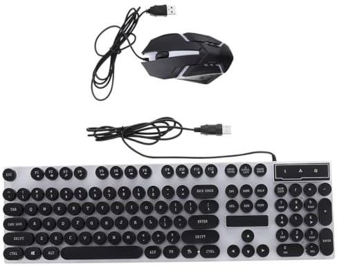 KOMBIUDA Clavier et Souris Filaire Noir Abs 104 Touches Réactives et Structure Suspendue, Combo Ergonomique pour Bureau et Jeux Vidéo