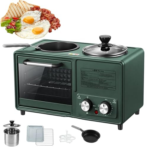 XSDAJSD Máquina de Desayuno 4 en 1, Multifuncional con Olla de 1,2 L + área de horneado de 8 L, sartén Antiadherente y Control de Temperatura Dual Independiente.