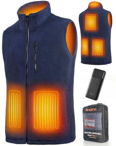 SZNX Heated Gilet for Men with Power Bank – Fleece Electric Body Warmer 6 Heating Zones, Men’s Heated Jacket Vest 3 Heat Settings, USB Rechargeable Heated Clothing Winter Outdoor Work