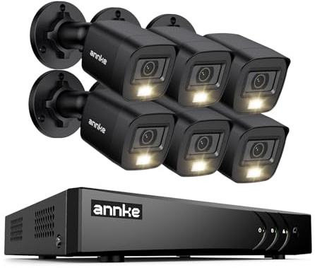 ANNKE 8 Channel Outdoor Security CCTV Camera System, Smart Human & Vehicle Detection, 3K Lite DVR with 6 x 1920TVL 2MP Home Security Cams, Dual-light with Color Night Vision, IP67