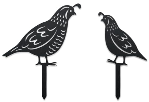 WADORN 2Pcs Quail Metal Decorative Garden Stakes, Black Birds Silhouette Outdoor Statues Funny Animals Garden Ornament Gifts Yard Art Decoration Stakes for Outdoor Backyard Patio Lawn Walkways