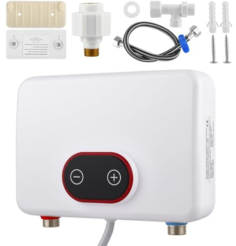 Electric Tankless Water Heater, 5.5KW 220V Wall-Mounted Electric Heaters with Shower Head for Bathroom Hot Water Shower and Home Kitchen Under Sink (C)