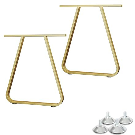 Metall-Tischbeine, 72 cm hoch, trapezförmiges Tischgestell, industrielle Tischkufen mit Bodenschonern, für Schreibtisch, Esstisch, Couchtisch, Gold, 40 cm, 2 Stück