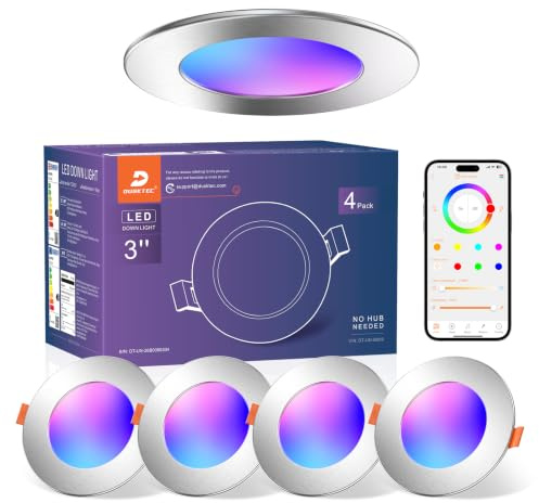DUSKTEC Einbaustrahler LED RGB Smart, 4 Stück LED Spots 230V 7W, Warm und Kaltweiss Dimmbar mit APP und Alexa, 68-85mm Lochmaß IP44 Deckenspots Bunt Bluetooth, Farbig Einbauleuchten Einbauspots Nickel