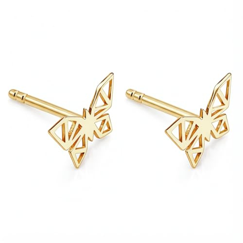 Boucles d’oreilles Bouton pressoir Femme – or 18 carats – 0.51 gr – papillon ajouré aux ailes triangulées – Valeur refuge – Idée cadeau – poinçon 750 – Certificat d’authenticité – Salia Gold Paris