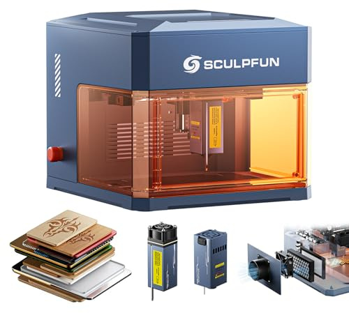 SCULPFUN iCube Ultra Doppio Laser Incisore, Laser a Diodo da 12 W + Laser a Infrarossi da 1,2 W, Macchina per Incisione con Filtro Fumo, Taglierina Laser Portatile ad Alta Precisione per Legno Metallo