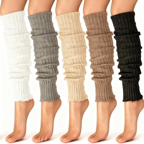 ElevaPulse Stulpen Damen, 5 Paar Beinwärmer Für Yoga, Tanz Und Winter, Weiches Material, Schwarz, Weiß, Grau, Khaki, Braun