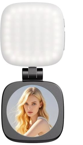 Koolenry Adjustable 180° Flip & Built-in Mirror Light Mobile Phone Ring Light for Live Streaming 3 Modes Adjustable 180° Flip Light Black