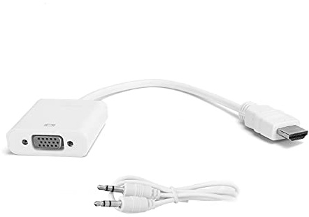 BAFOVY Adaptador de Cable Convertidor a VGA con para Computadora Portátil y Conexión de 3,5 Mm Monitor Sonido Universal Alta Definición Escritorio 1080p (WHITE)