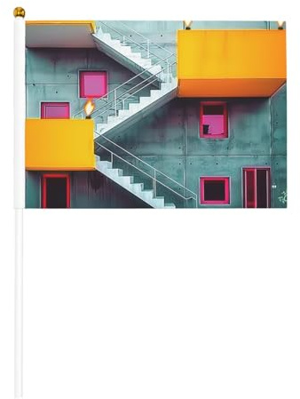 Mini bandiere colorate architettura su bastone – 14 x 20,8 cm piccole bandiere USA per esterni, decorazioni 4 luglio, decorazione patriottica, asta per bandiera portatile, bandiere portatili sei pezzi