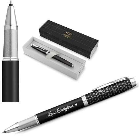PARKER IM Tintenroller – Legacy of Flight Kollektion, Mattschwarz mit Edelstahl & Chrom, Lasergravur, Personalisierbar mit Gravur, inkl. Geschenkbox (IM Tintenroller)