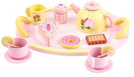 Guohetuk Juego de Té de Madera con Tetera, Tazas Y Bandeja, Juguetes de Juego de rol para Niñas Y Niños.