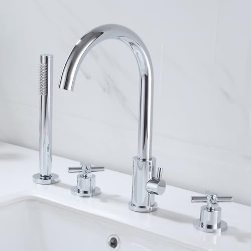 ZQFHSX 4 Hole Bath Taps Chrome Shower Head and Hose Set for Bathroom Hot Cold Water Tap Mixer enterprise