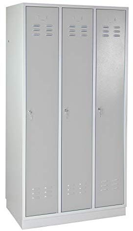 ADB Umkleideschrank, Metall Kleider-Spind, Garderobenschrank, Spint, 3-türig, Lichtgrau, 1775x890x500 mm, Schließfach-Schrank, Hergestellt in der EU | Kleider-, Garderoben- & Schließfachschrank, dreitürig, hergestellt in der EU