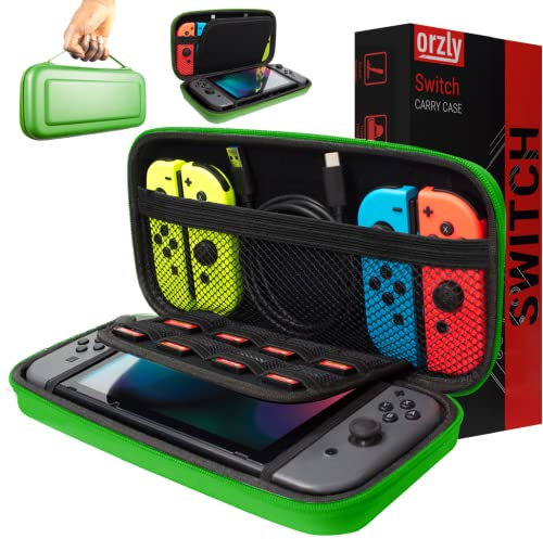 Orzly Tragetasche Kompatibel mit Nintendo Switch und New Switch OLED-Konsole - Grun schützende Hülle, Harte tragbare Reisetasche mit Taschen für Zubehör und Spiele