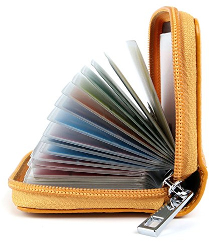 AirZyx Kreditkartenetui Damen Herren Leder RFID Schutz Reißverschluss (Gelb)