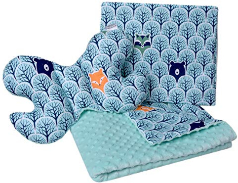 Medi Partners Juego de Manta para bebé 3en1 100% Algodón Manta de Gateo Minky 55x75 + Almohada Plana de 35x30cm y Almohada antichoque Mariposa